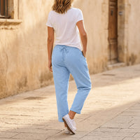 Thalvine Women's Relaxed Drawstring Summer Pants in Light Blue