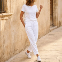 Thalvine Women's Relaxed Drawstring Summer Pants in White