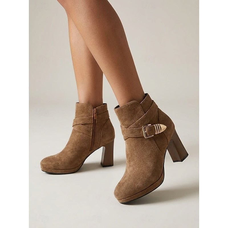 Tharvelle Women's Block Heel Ankle Boots in Beige