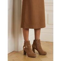 Tharvelle Women's Block Heel Ankle Boots in Beige