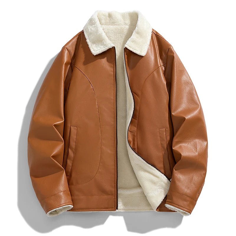 The Alessio Leather Jacket in Sienna Brown