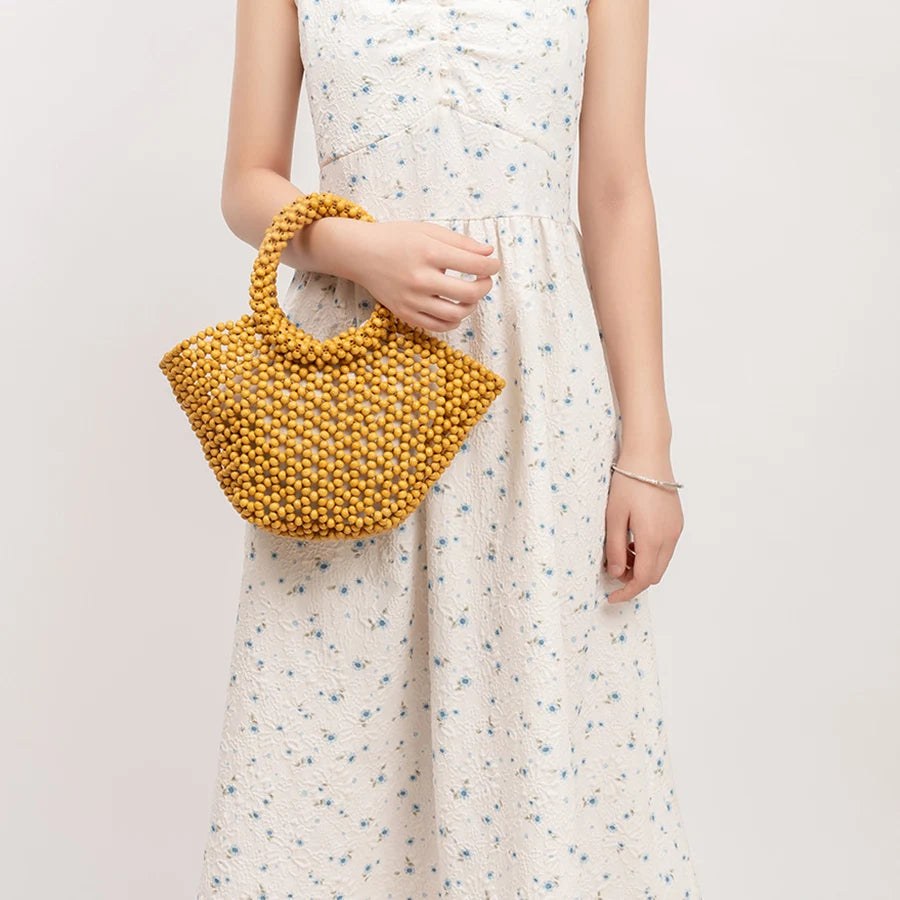 The Antibes Wooden Bead Tote in Ginger