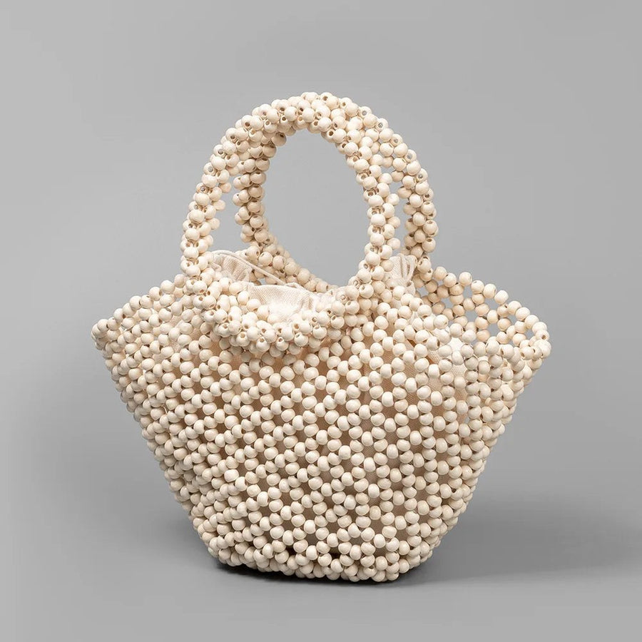 The Antibes Wooden Bead Tote in Pearl