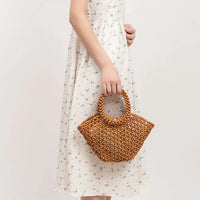 The Antibes Wooden Bead Tote in Sienna Brown
