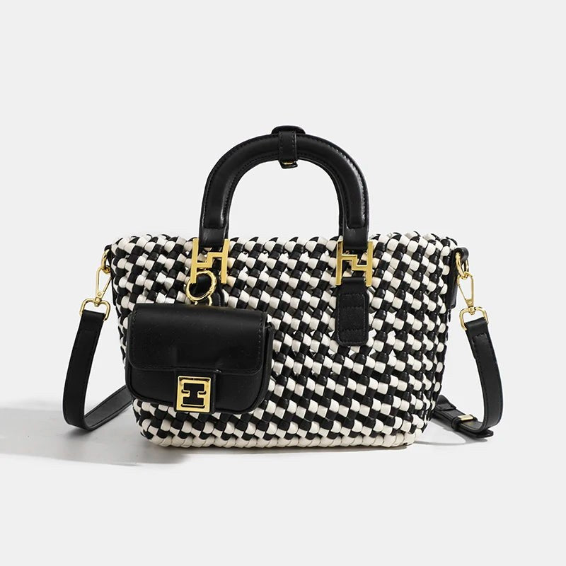 The Audrina Handwoven Purse in Black and white