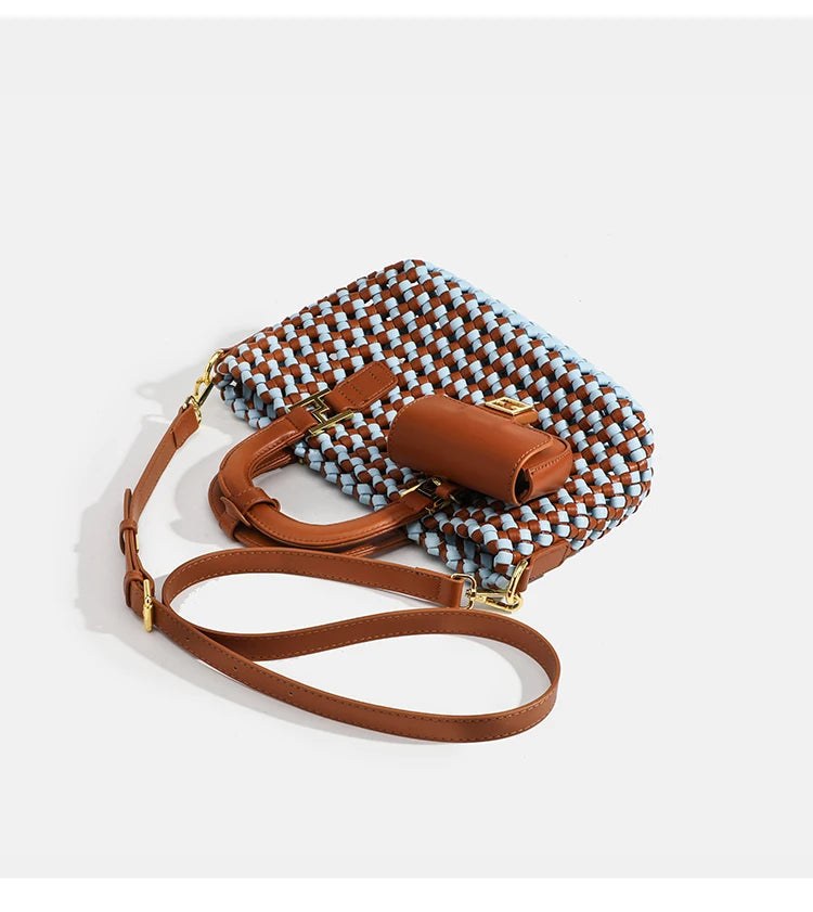 The Audrina Handwoven Purse in Blue brown