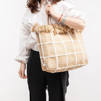 The Catalina Tote in Khaki Lattice