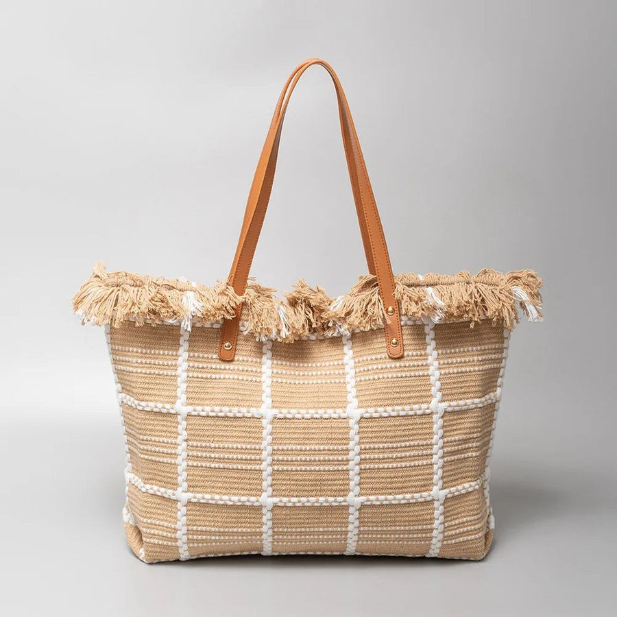 The Catalina Tote in Khaki Lattice