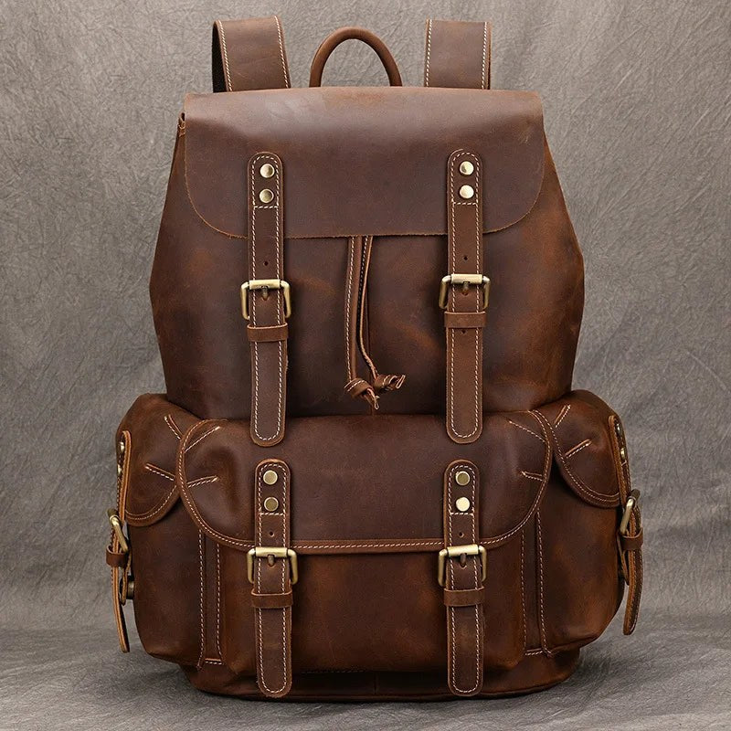 The Cavalier Leather Backpack in Red Brown