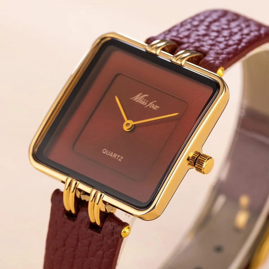 The "Elaine" Leather Strap Watch, 30mm in Cabernet