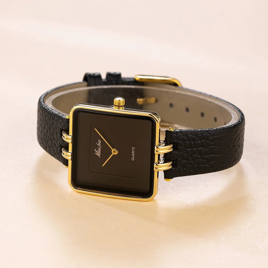 The "Elaine" Leather Strap Watch, 30mm in Charcoal