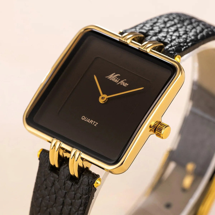 The "Elaine" Leather Strap Watch, 30mm in Charcoal
