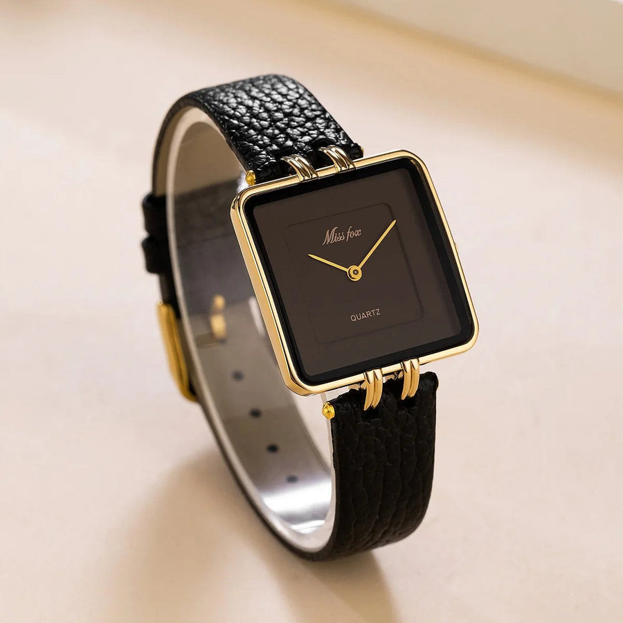 The "Elaine" Leather Strap Watch, 30mm in Charcoal