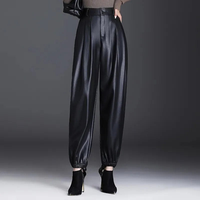 The Elise Faux Leather Pants in Charcoal