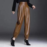 The Elise Faux Leather Pants in Sienna Brown