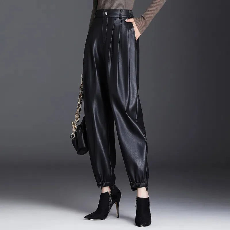 The Elise Faux Leather Pants in Sienna Brown