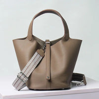 The Elora Leather Tote Bag in Khaki
