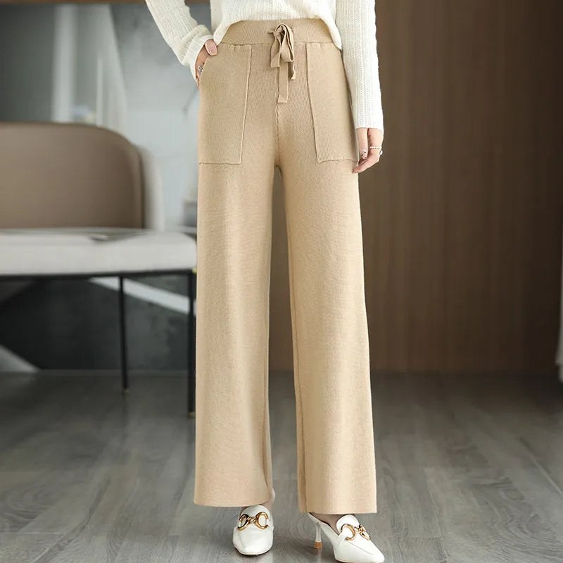 The Nadine Wool Knit Pant in Beige
