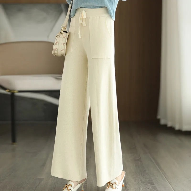 The Nadine Wool Knit Pant in Pearl