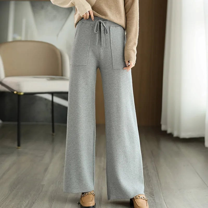 The Nadine Wool Knit Pant in Slate Gray