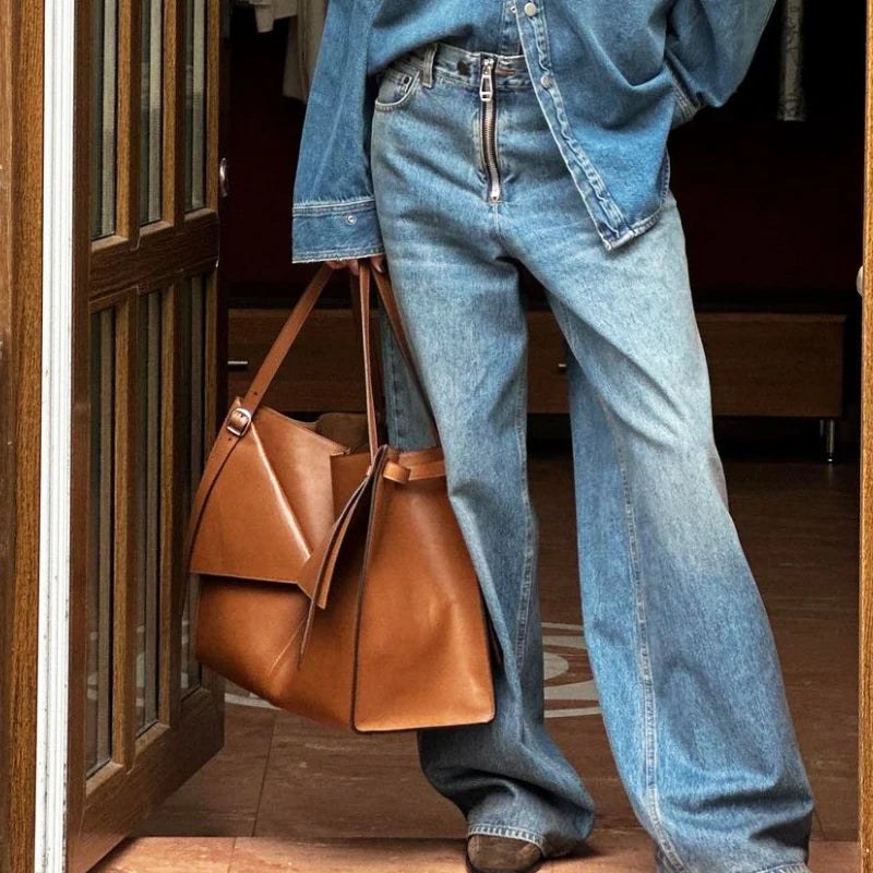 The Nantucket Leather Tote in Sienna Brown