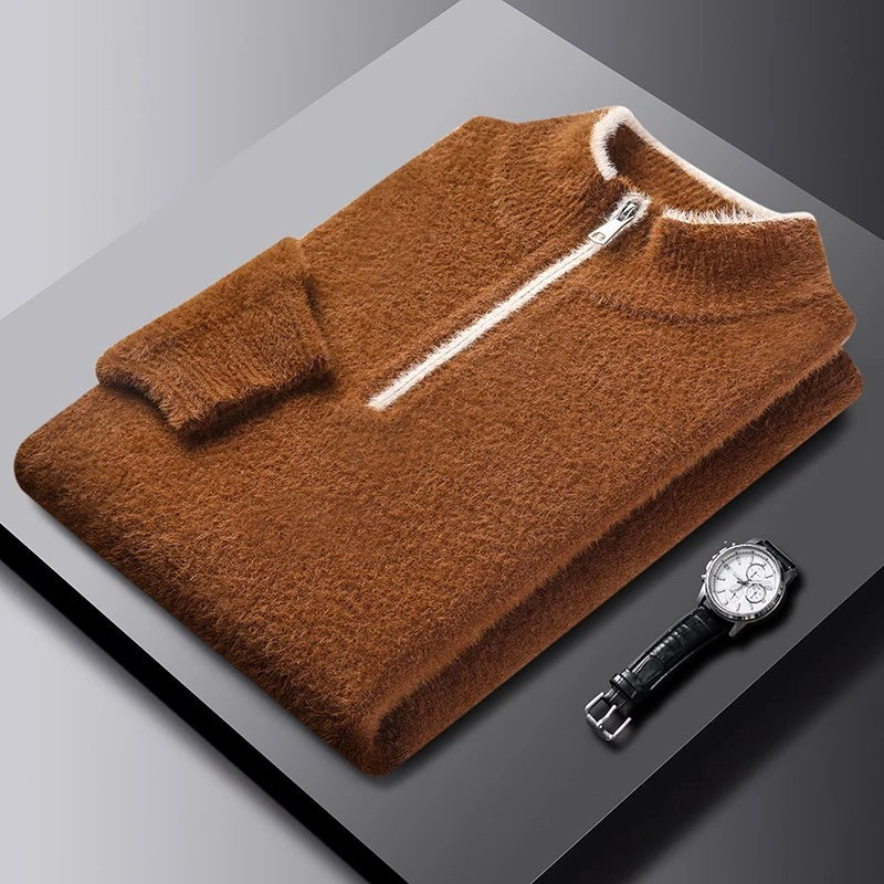 The Oakford Quarter Zip Pullover in Sienna Brown