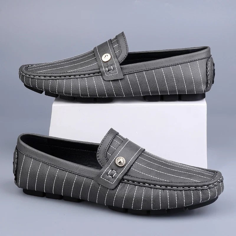 The Pinstripe Sorrento Loafer in Slate Gray