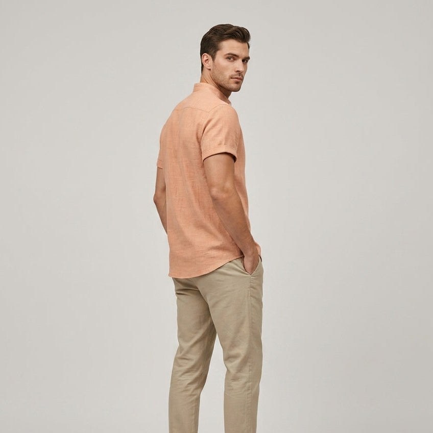 The Weekend Linen Shirt in Tangerine