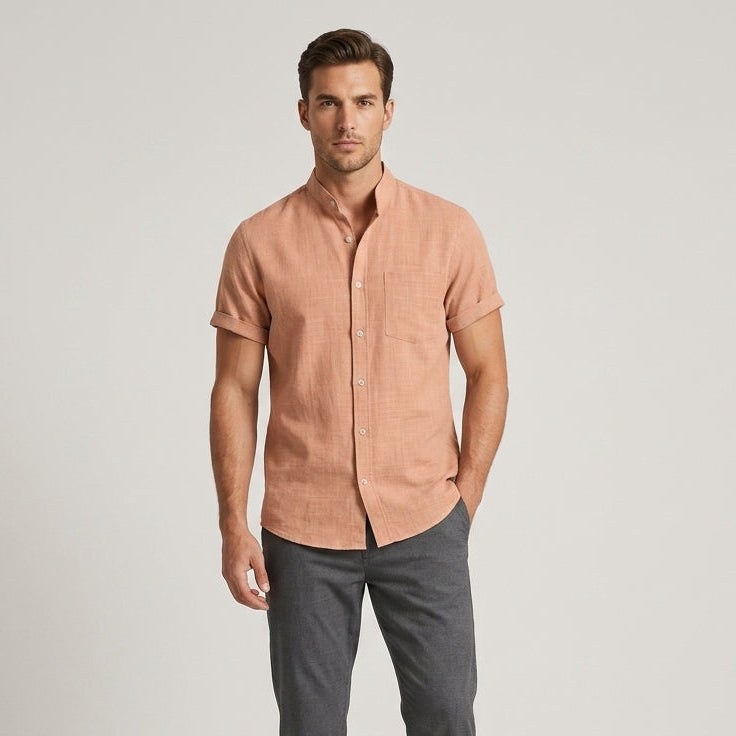 The Weekend Linen Shirt in Tangerine