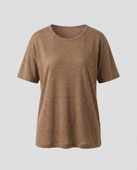 Thea Casual Linen T-Shirt with Short Sleeve in Coffee