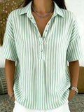 Thessa Women's Striped Collared Short Sleeve Blouse