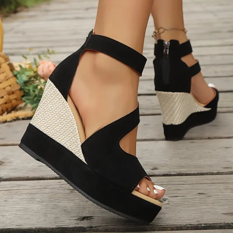 Thessalia Women's Platform Wedge Sandals in Black