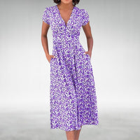 Thessalonica Women's Floral V-Neck Midi Dress in Purple