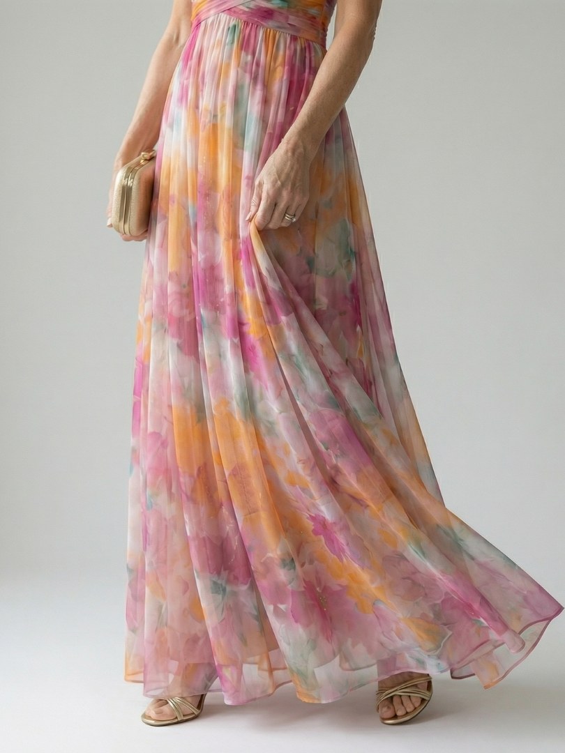 Thessaly Women's Floral Maxi Dress Wrap Bodice in Dark green