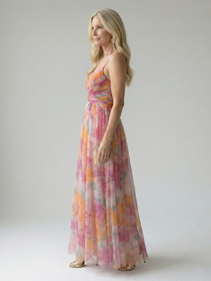 Thessaly Women's Floral Maxi Dress Wrap Bodice in MultiColour