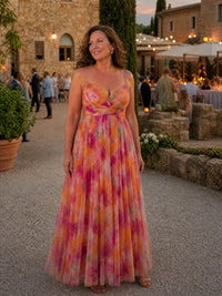 Thessaly Women's Floral Maxi Dress Wrap Bodice in Orange