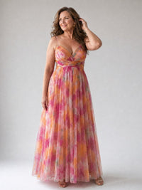 Thessaly Women's Floral Maxi Dress Wrap Bodice in Orange