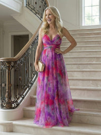 Thessaly Women's Floral Maxi Dress Wrap Bodice in Pink