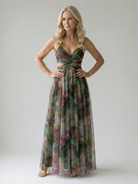 Thessaly Women's Floral Maxi Dress Wrap Bodice in Pink