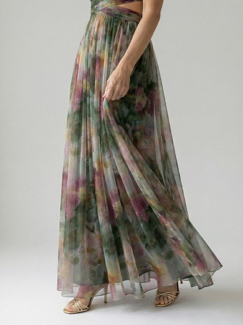 Thessaly Women's Floral Maxi Dress Wrap Bodice in Pink