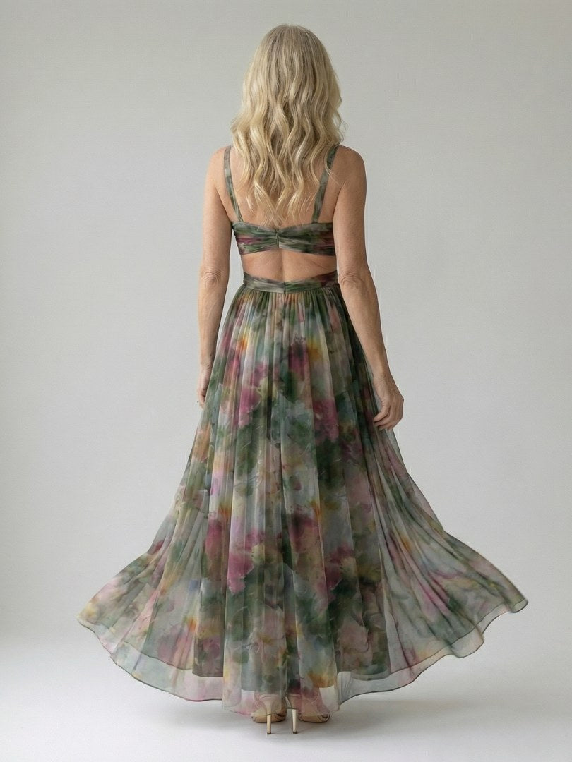 Thessaly Women's Floral Maxi Dress Wrap Bodice in Pink