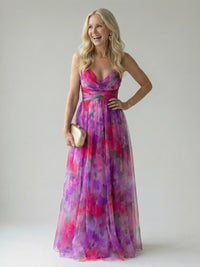 Thessaly Women's Floral Maxi Dress Wrap Bodice in Pink