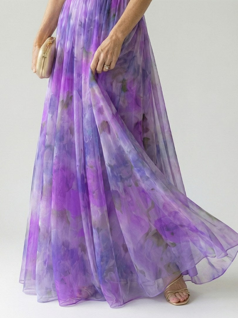 Thessaly Women's Floral Maxi Dress Wrap Bodice in Purple