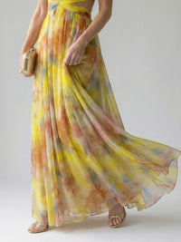 Thessaly Women's Floral Maxi Dress Wrap Bodice in Yellow