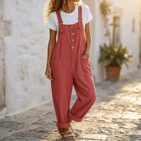 Thessaly Women's Relaxed Fit Bib Overall Jumpsuit in Red