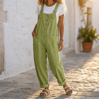 Thessaly Women's Relaxed Fit Bib Overall Jumpsuit in Sage