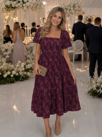 Thessaly | Women's Floral Midi Dress Square Neck