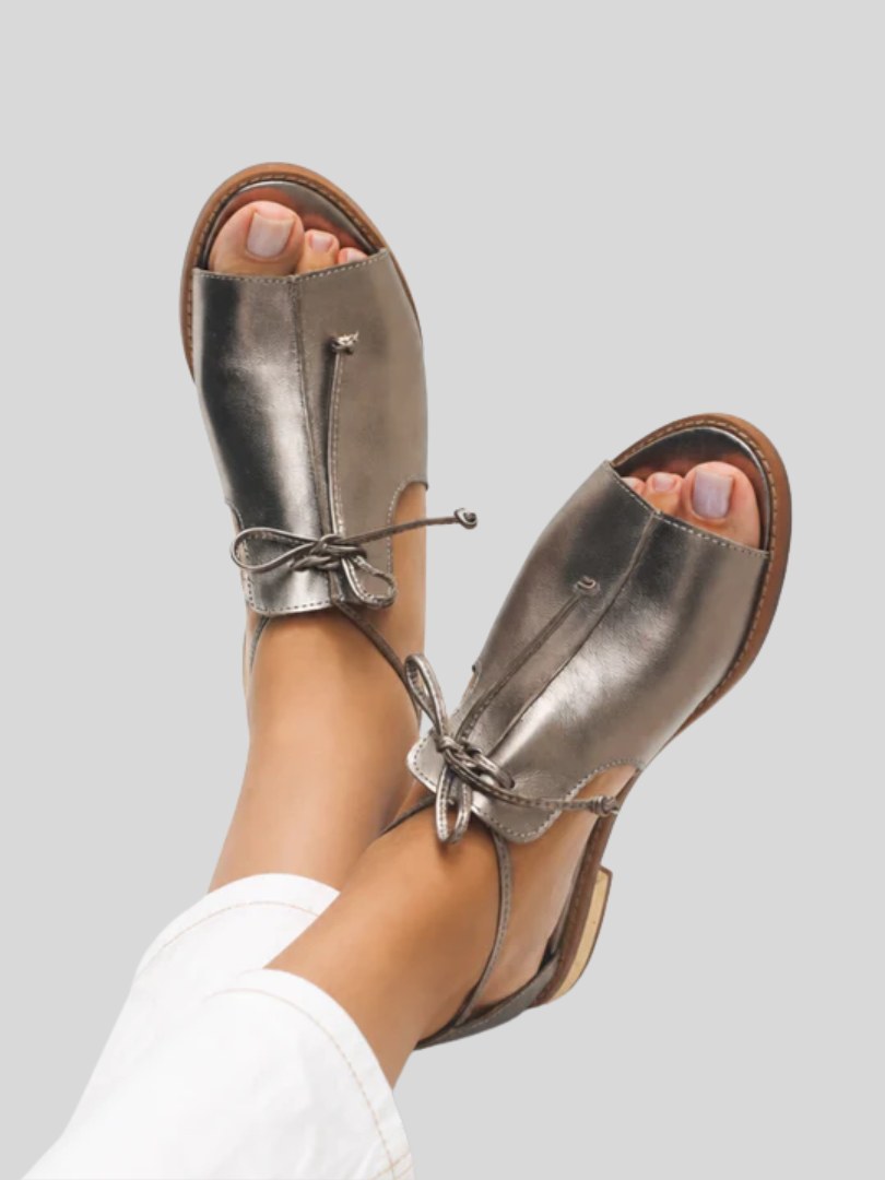 Thessara Women's Flat Sandals Open Toe Slingback in Grey