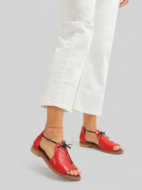 Thessara Women's Flat Sandals Open Toe Slingback in Red