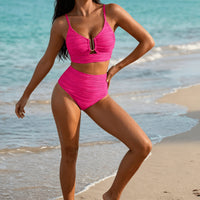 Thessara Women's High Waist Bikini Set in Pink